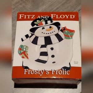 Fitz and Floyd Snowman Snack Bowl with Red and Green Accents
